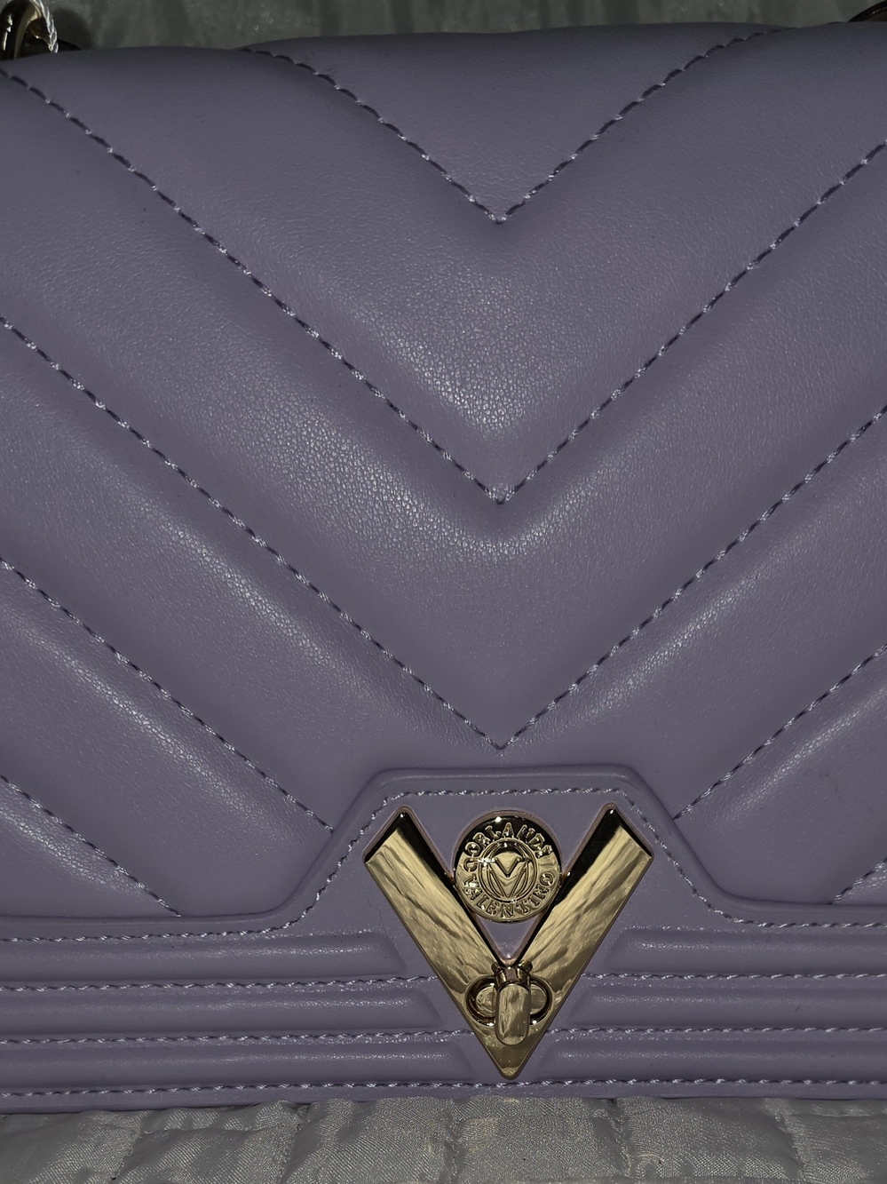 Valentino Orlandi Lavender Quilted Crossbody with Gold V-Clasp